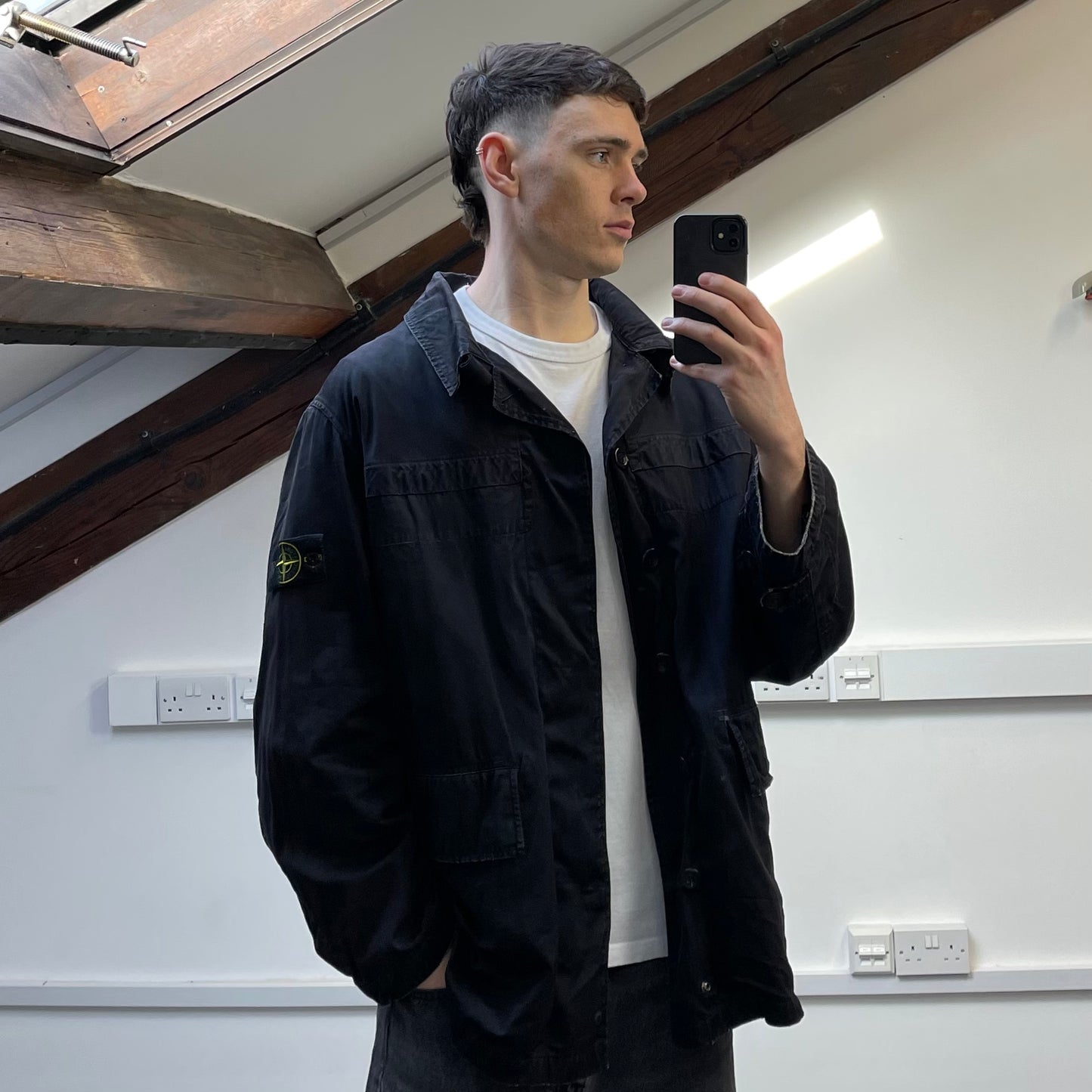 Stone Island Black AW99 Raso Gommato Dual-Layer Dutch Rope Nylon Padded Liner Overcoat