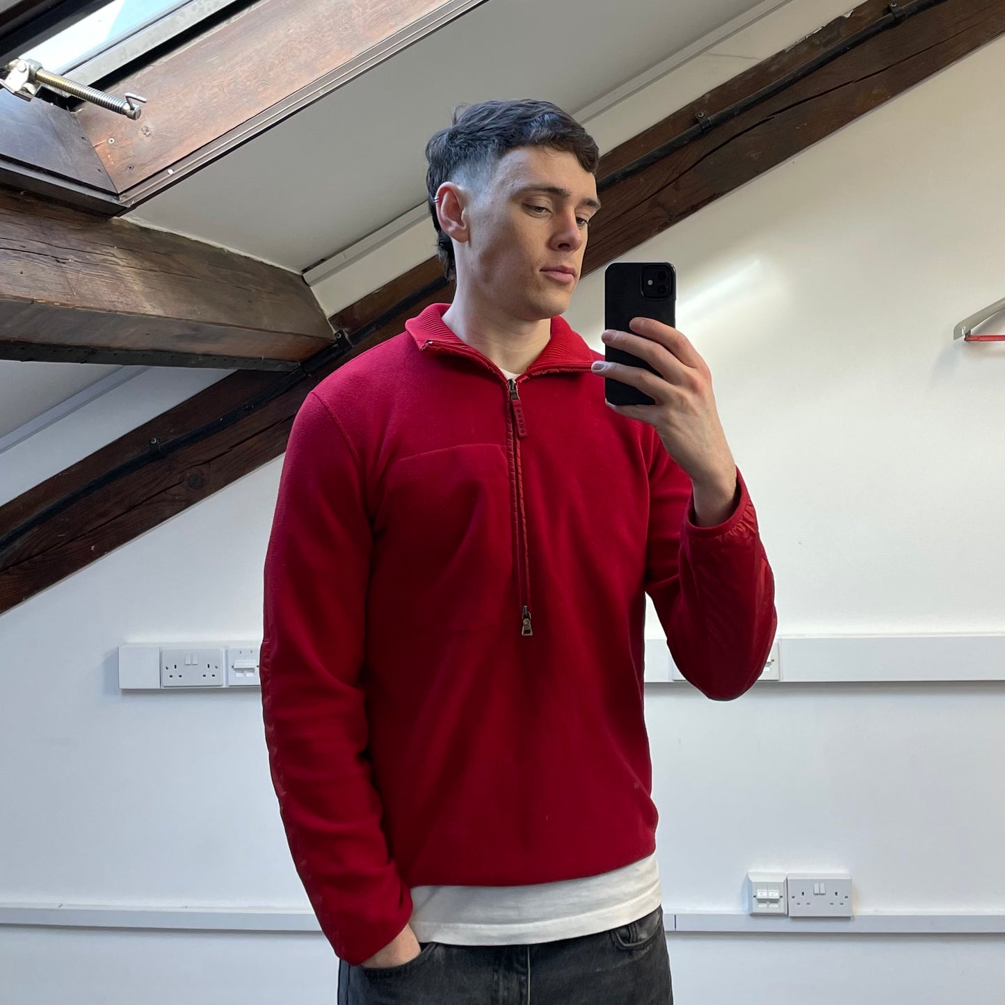 Prada Sport Red 2009 Nylon Elbow Dual-Zip Lightweight Fleece Jumper