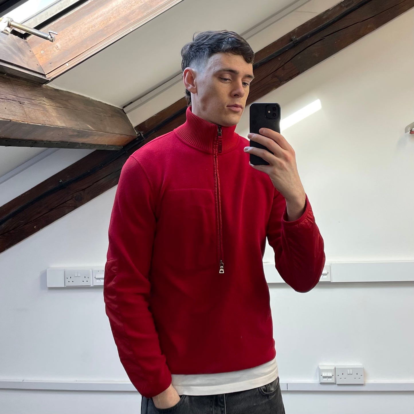 Prada Sport Red 2009 Nylon Elbow Dual-Zip Lightweight Fleece Jumper
