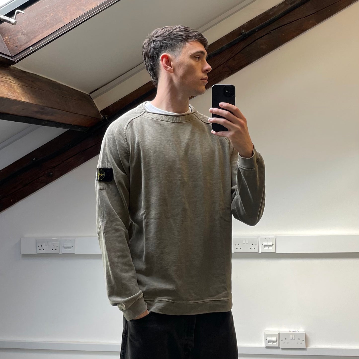Stone Island Khaki Jumper w/ Back Panels
