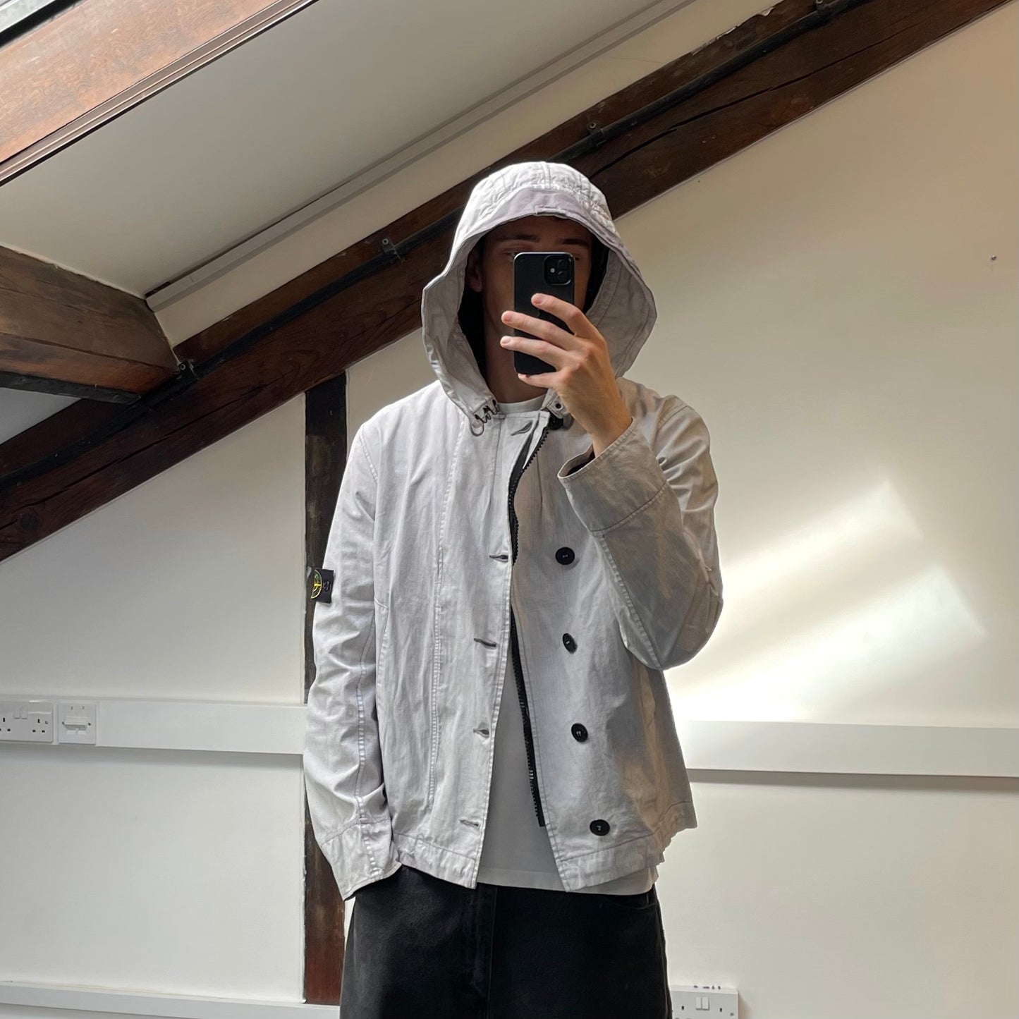 Stone Island White Cotton Spalmatura Hooded Jacket SS07