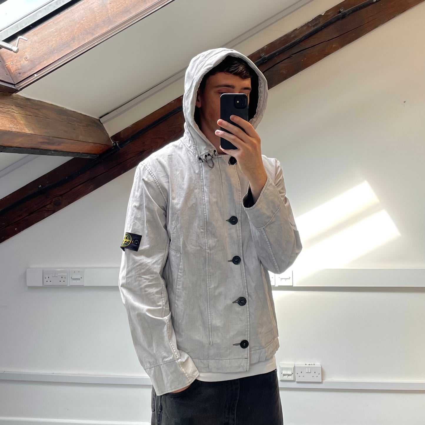Stone Island White Cotton Spalmatura Hooded Jacket SS07
