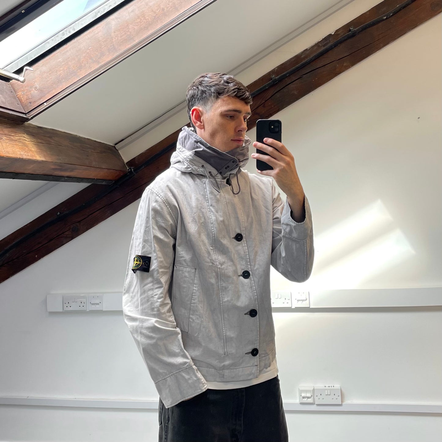 Stone Island White Cotton Spalmatura Hooded Jacket SS07