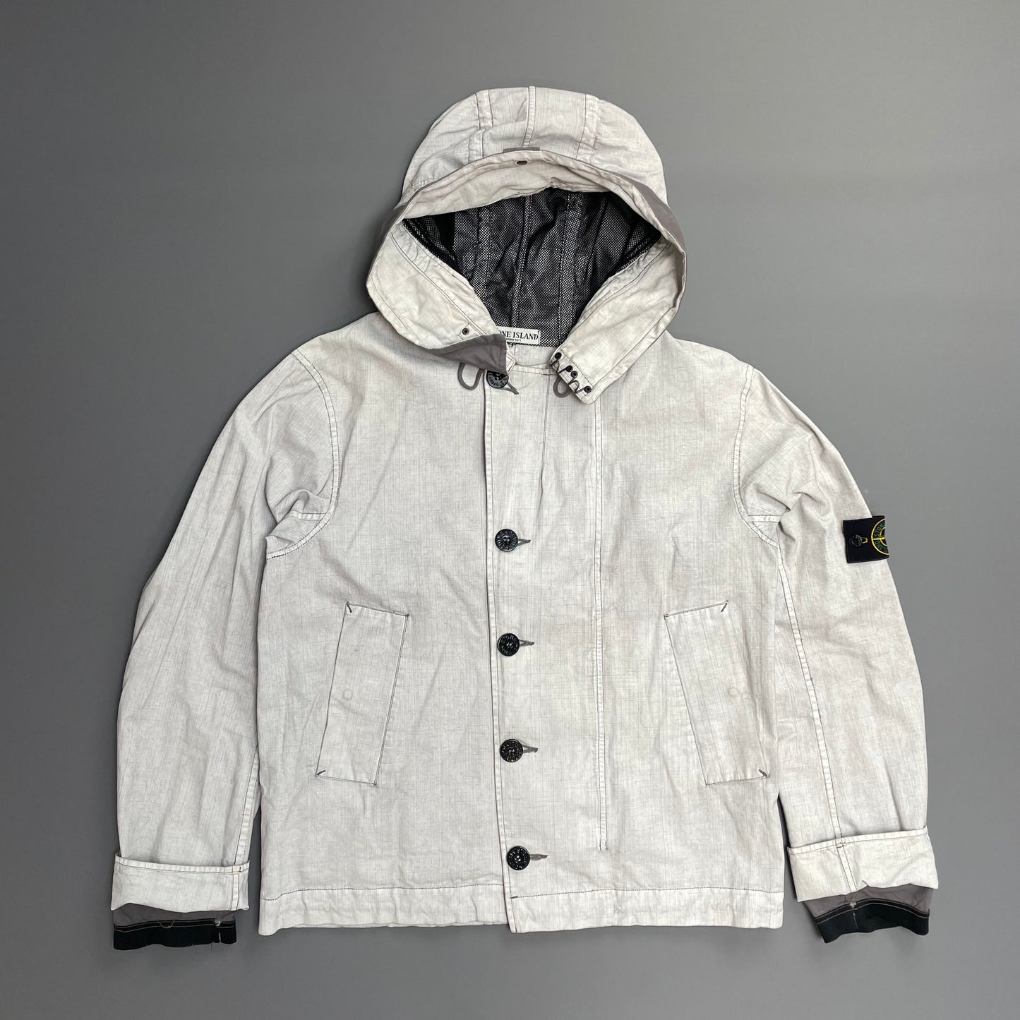 Stone Island White Cotton Spalmatura Hooded Jacket SS07