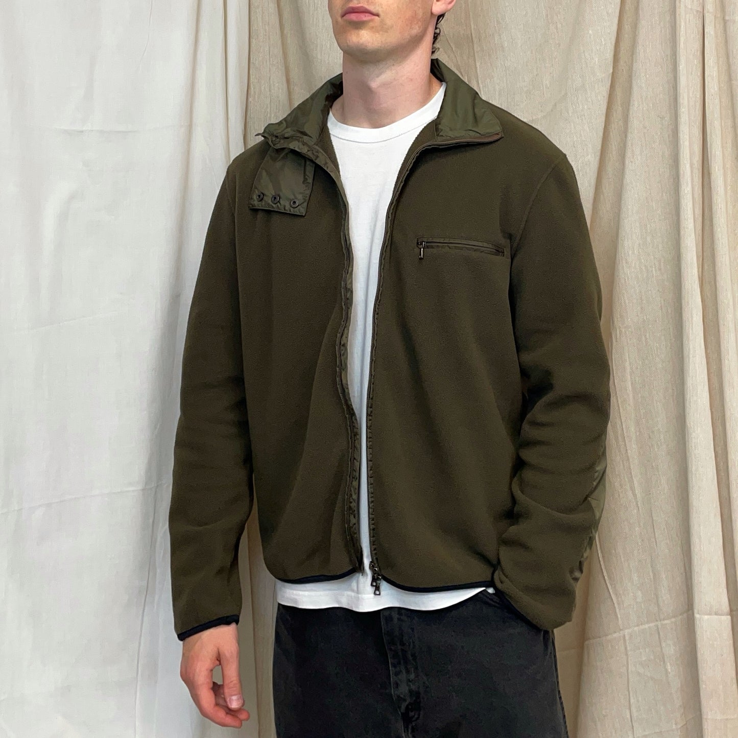 Prada Sport Khaki 00s Nylon Panelled Zip-Through Fleece Jacket