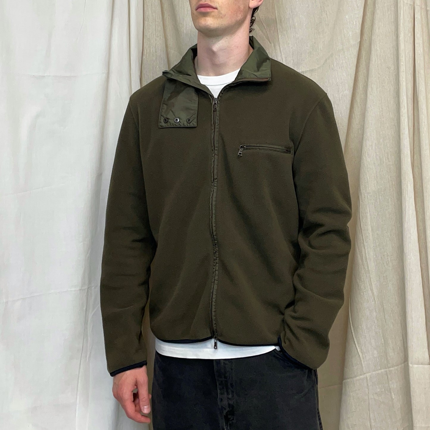 Prada Sport Khaki 00s Nylon Panelled Zip-Through Fleece Jacket
