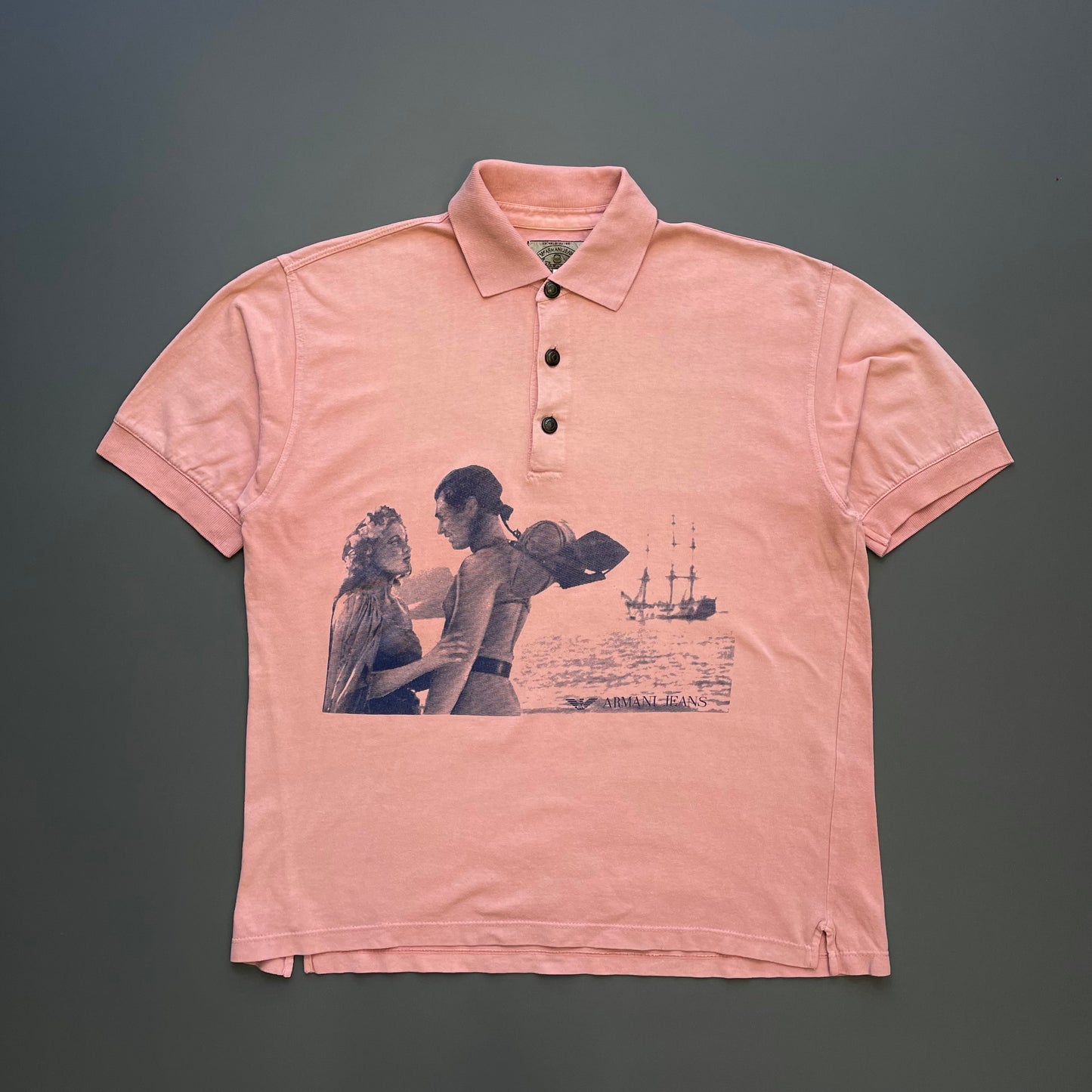 Armani Jeans Pink 90s Nautical Graphic Print Cotton Polo Shirt