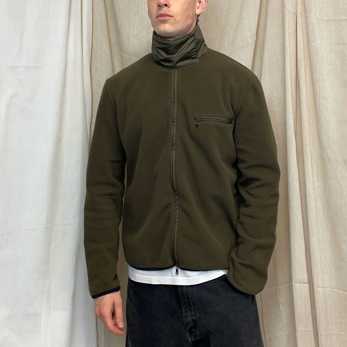 Prada Sport Khaki 00s Nylon Panelled Zip-Through Fleece Jacket