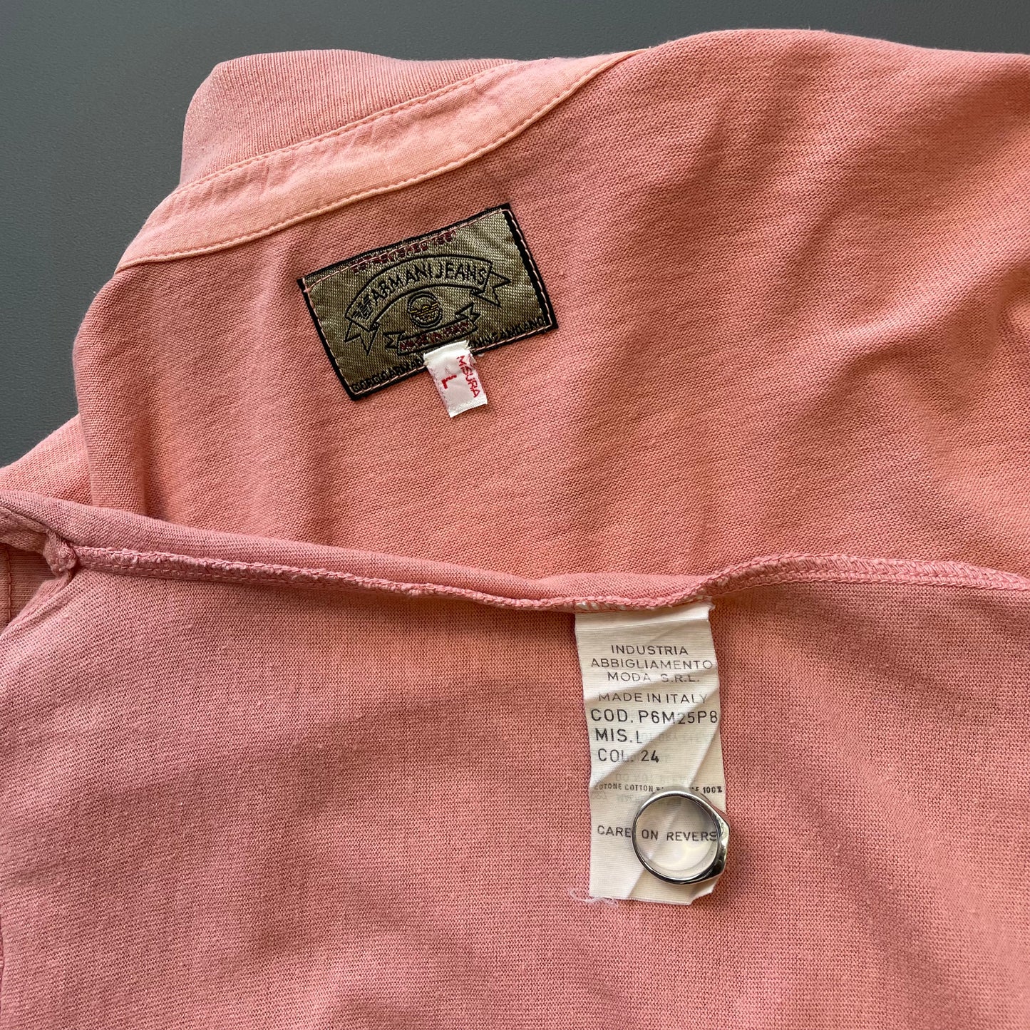 Armani Jeans Pink 90s Nautical Graphic Print Cotton Polo Shirt