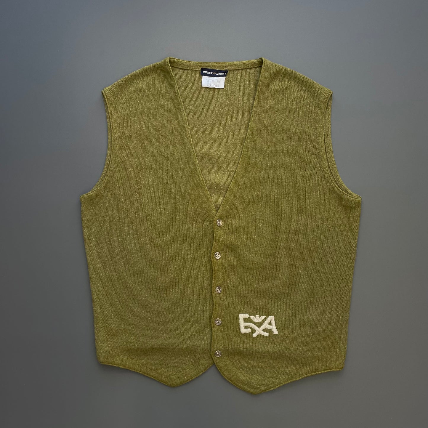 Emporio Armani Green 80s Wool Blend Knit Cardigan Vest