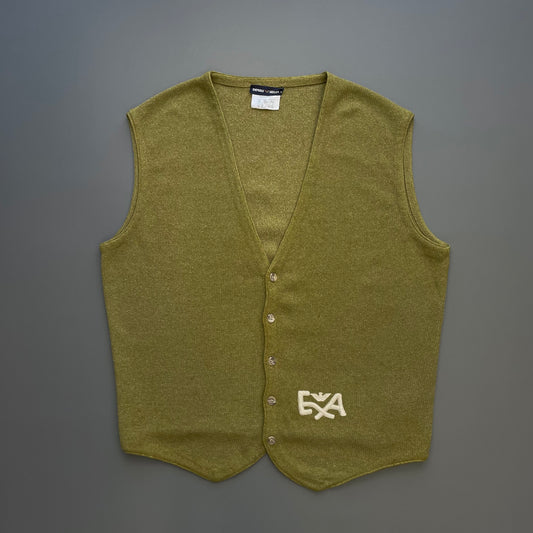 Emporio Armani Green 80s Wool Blend Knit Cardigan Vest