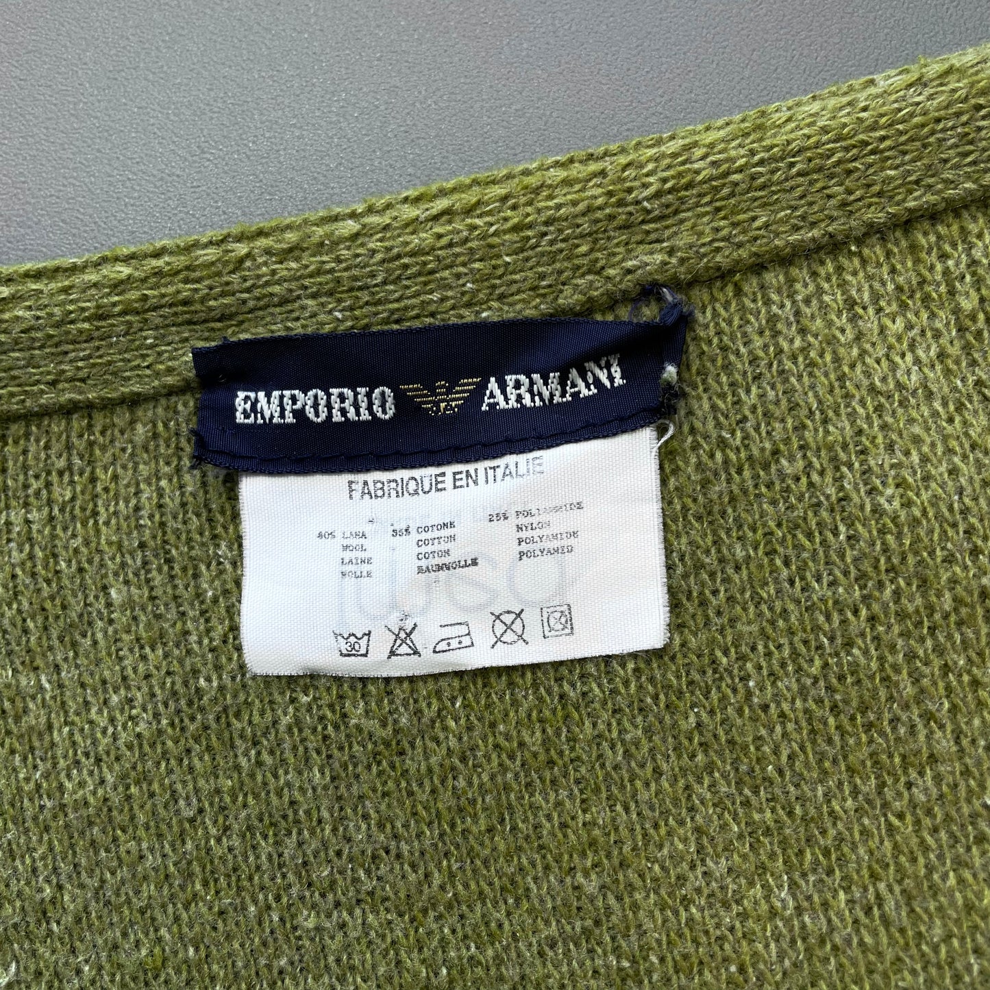 Emporio Armani Green 80s Wool Blend Knit Cardigan Vest