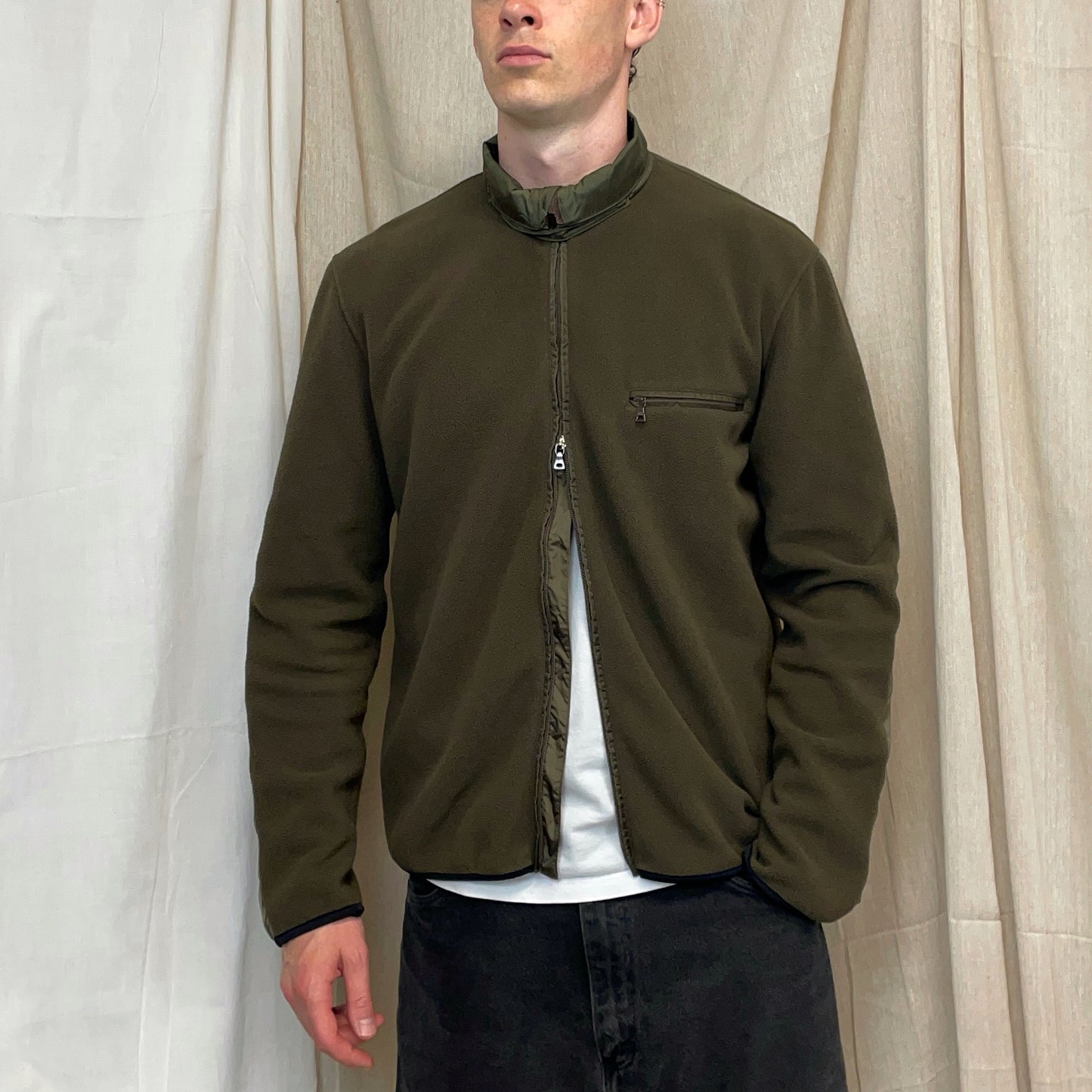 Prada Sport Khaki 00s Nylon Panelled Zip-Through Fleece Jacket
