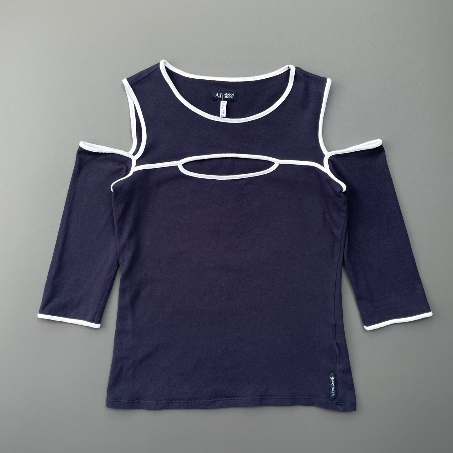 Armani Jeans Navy 00s Women's Keyhole T-Shirt