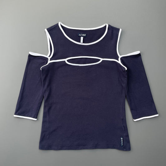 Armani Jeans Navy 00s Women's Keyhole T-Shirt