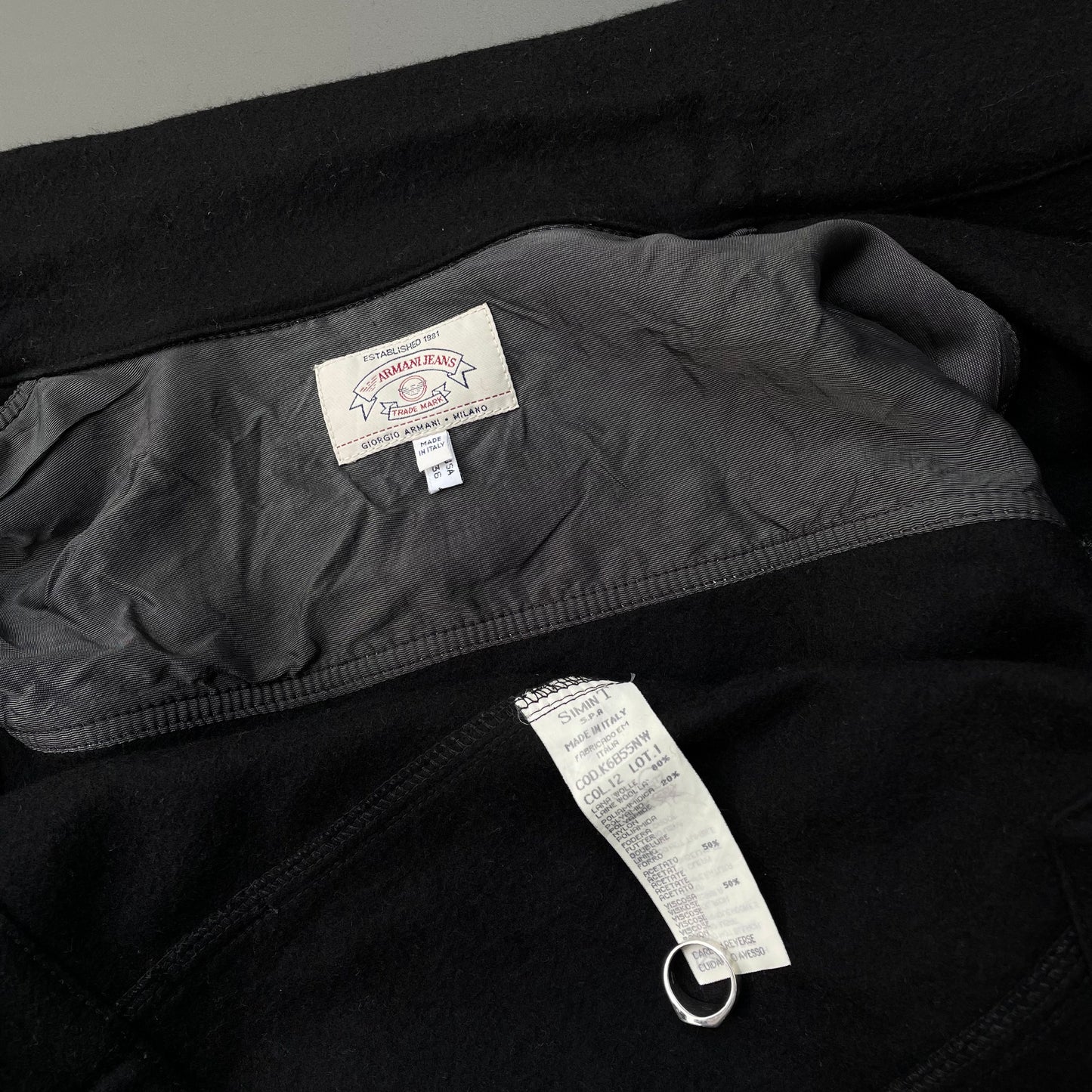 Armani Jeans Black 90s Wool Trucker Jacket