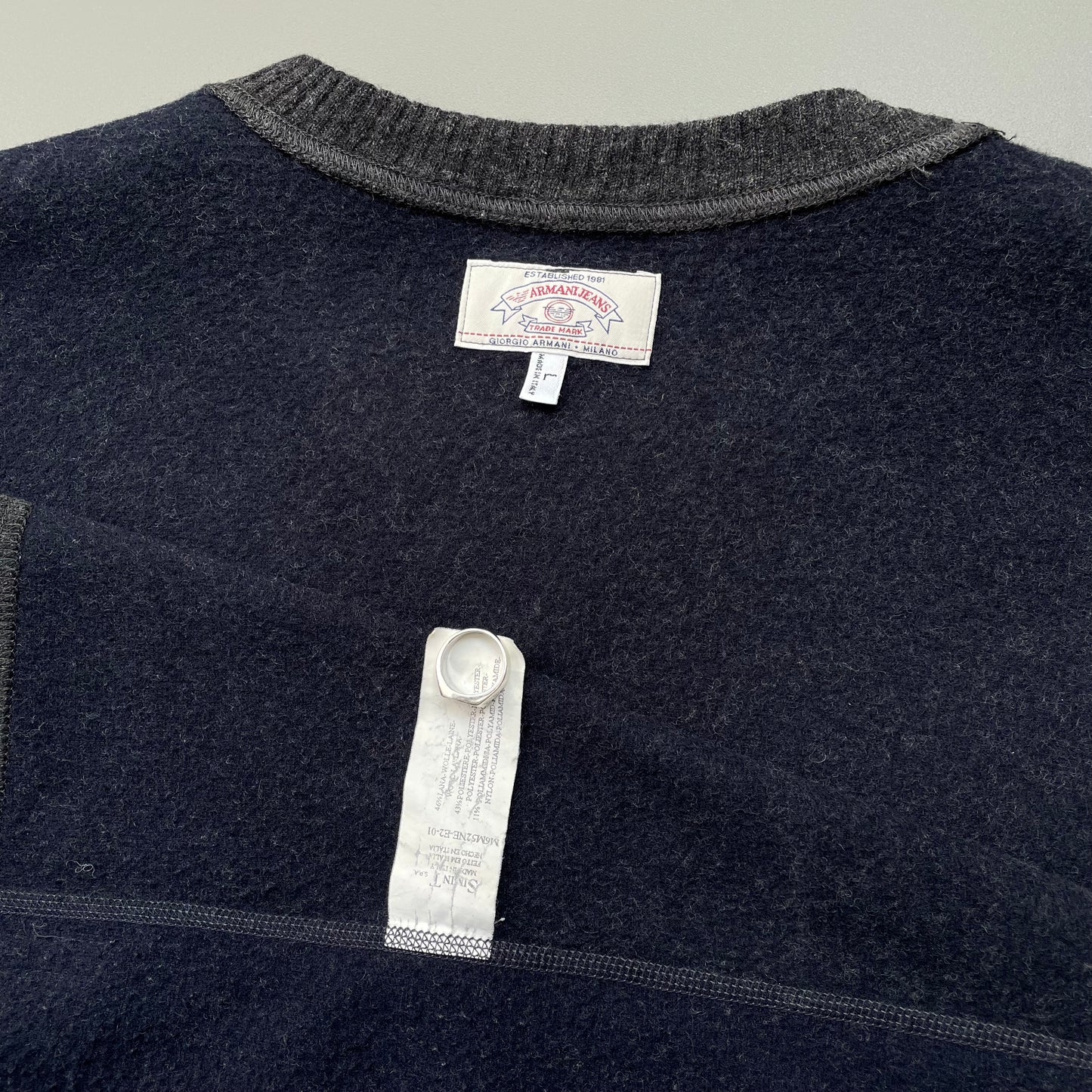 Armani Jeans Grey 90s Wool Blend Minimalistic Jumper