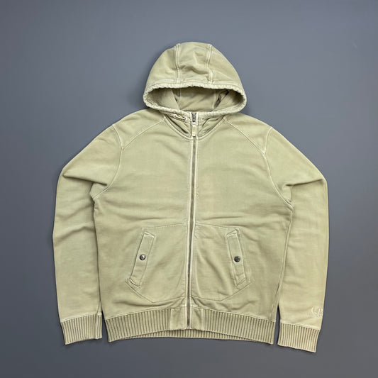C.P. Company Beige Cotton Zip-Through Cuff Spellout Hoodie