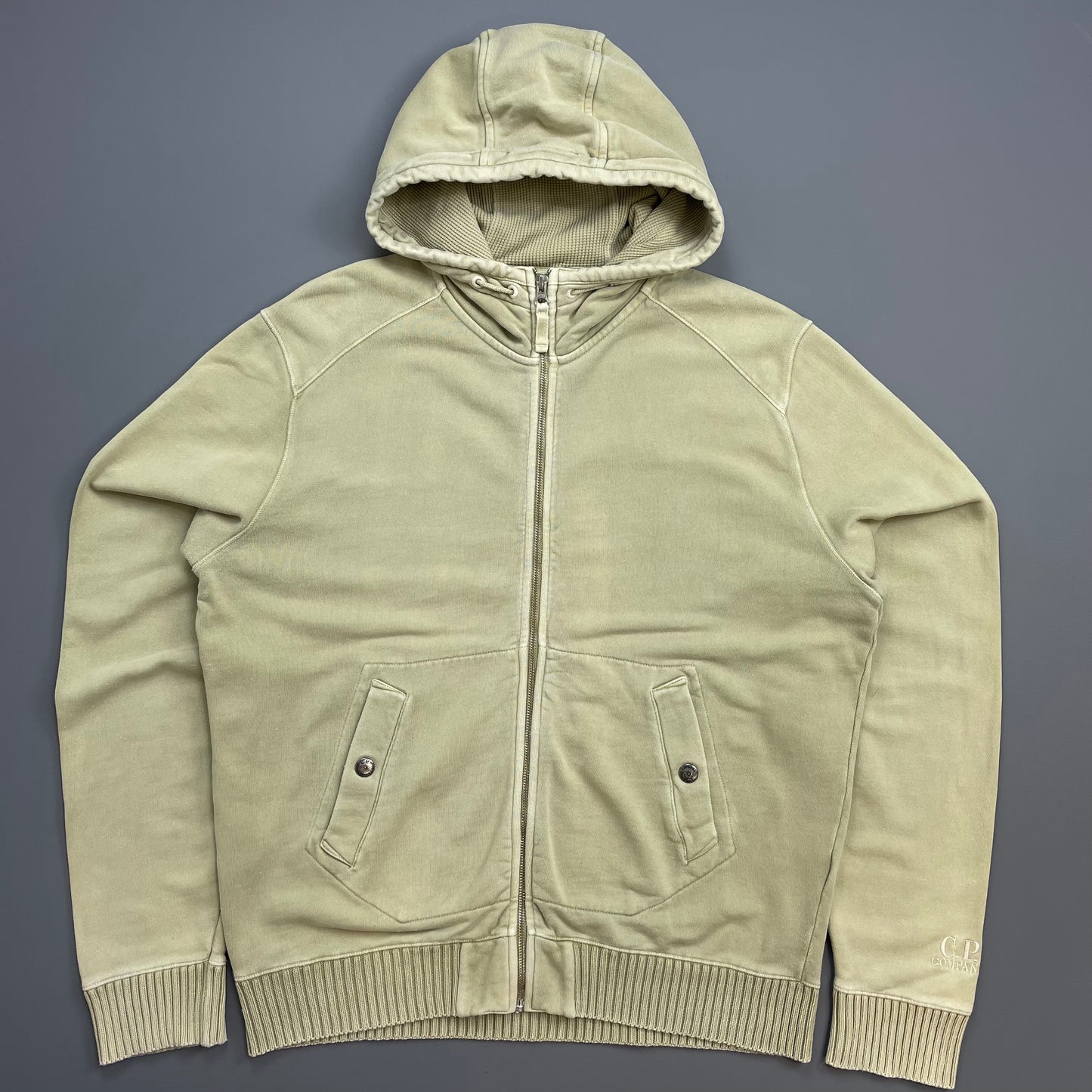C.P. Company Beige Cotton Zip-Through Cuff Spellout Hoodie