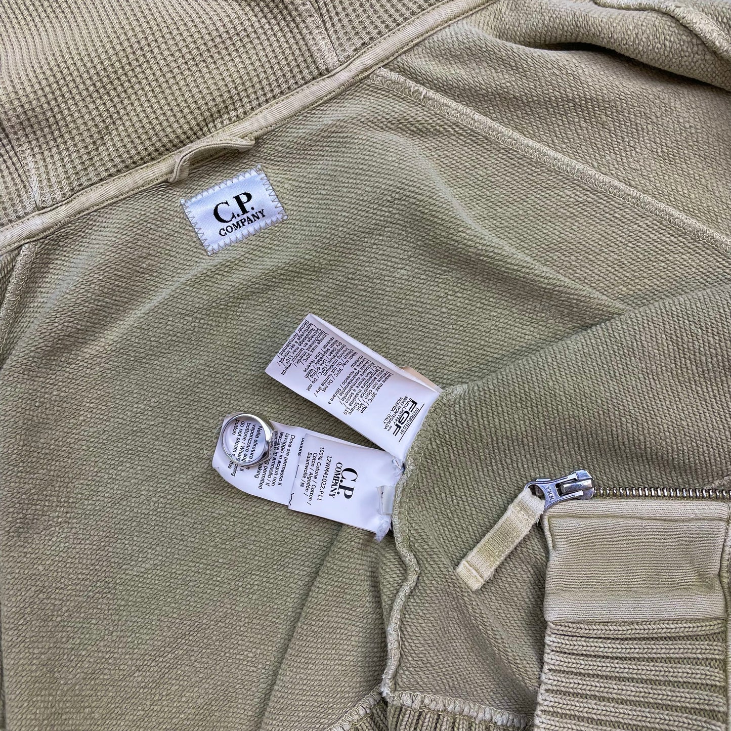 C.P. Company Beige Cotton Zip-Through Cuff Spellout Hoodie