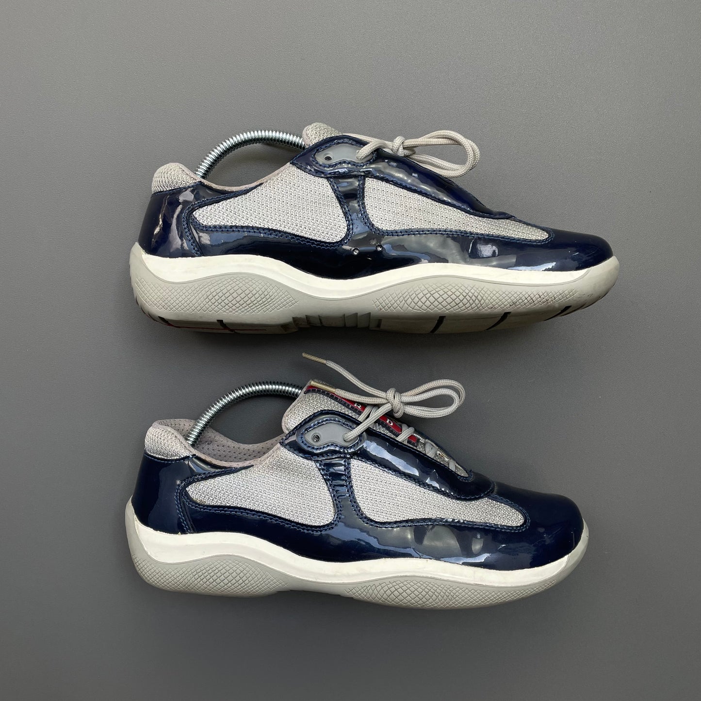 Prada Sport Blue & Grey 00s Patent Leather Americas Cup Trainers