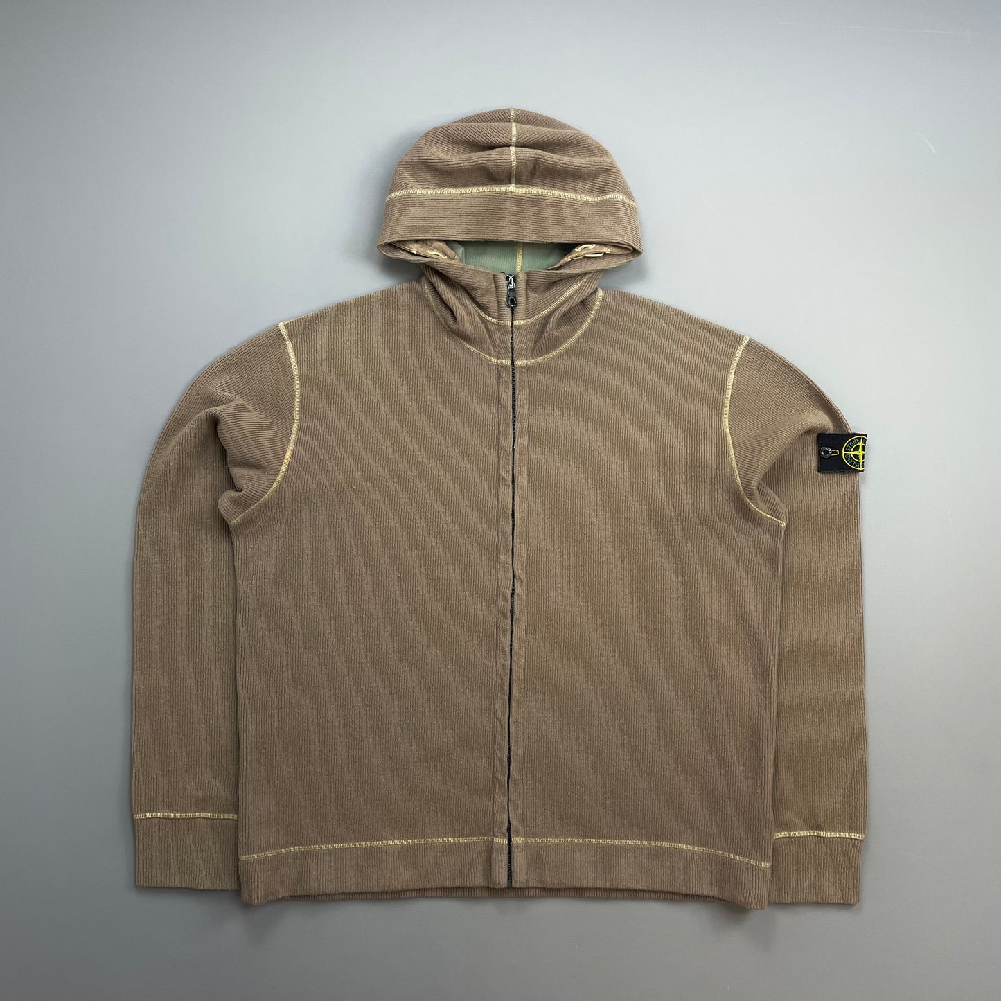 Stone Island Black AW03 Wool-Blend Contrast Stitch Knit Hooded Jacket
