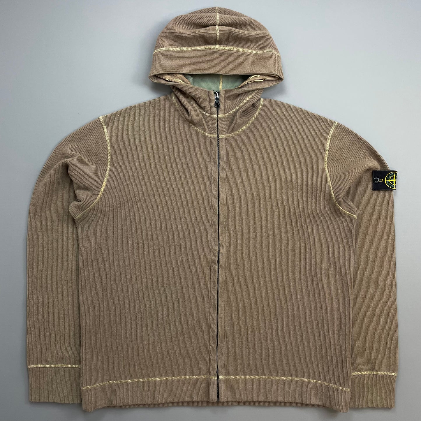 Stone Island Black AW03 Wool-Blend Contrast Stitch Knit Hooded Jacket