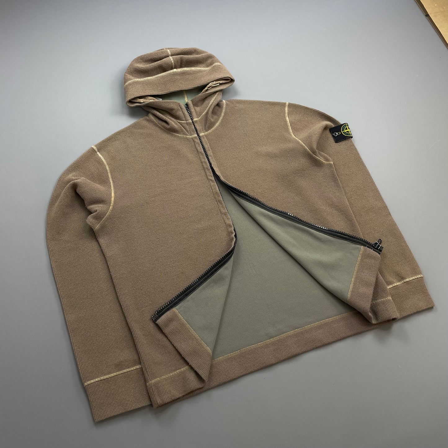 Stone Island Black AW03 Wool-Blend Contrast Stitch Knit Hooded Jacket