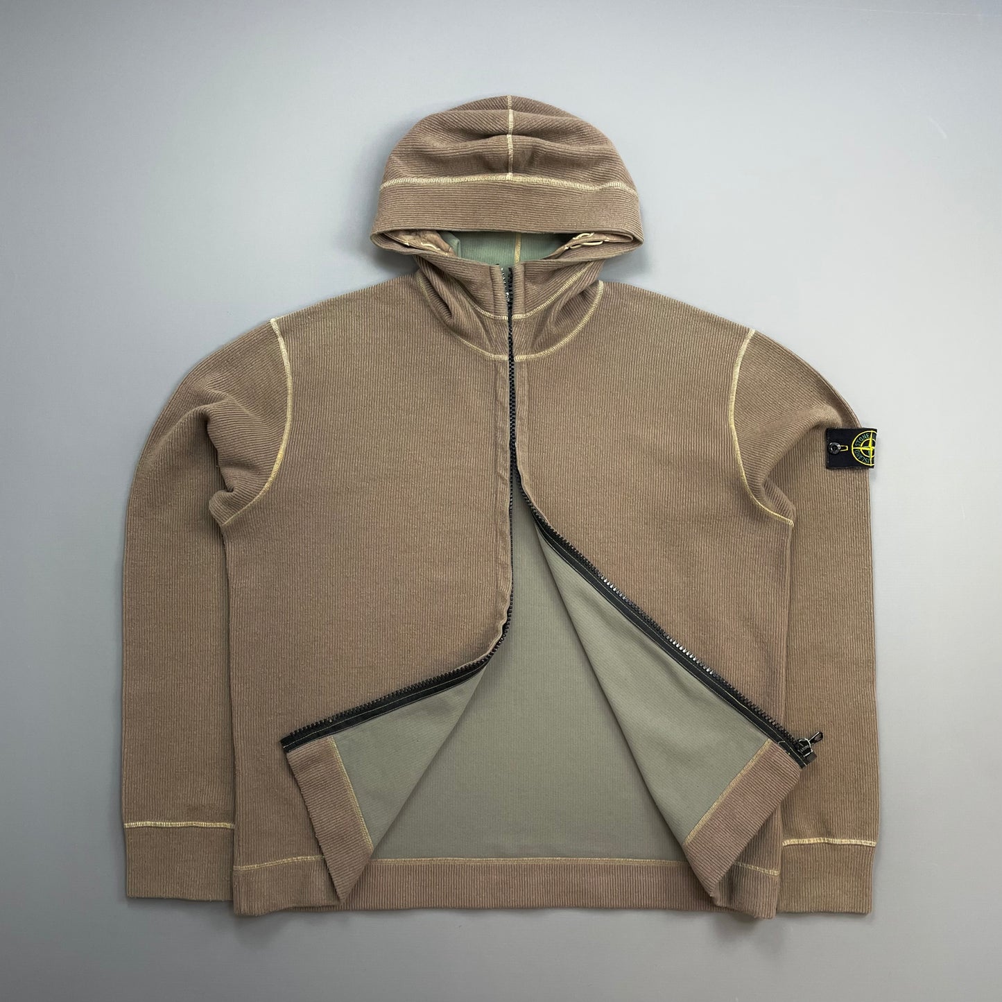 Stone Island Black AW03 Wool-Blend Contrast Stitch Knit Hooded Jacket