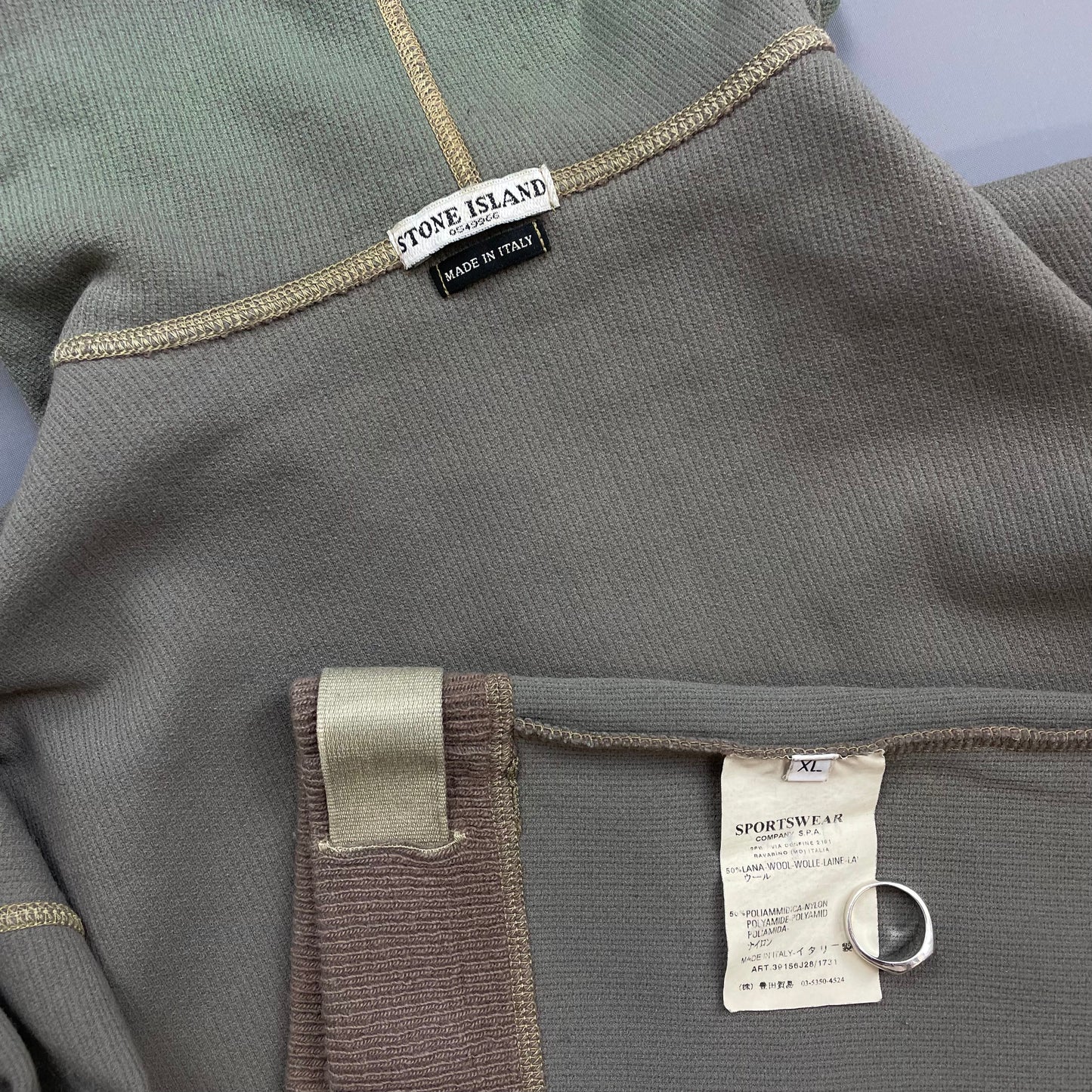 Stone Island Black AW03 Wool-Blend Contrast Stitch Knit Hooded Jacket