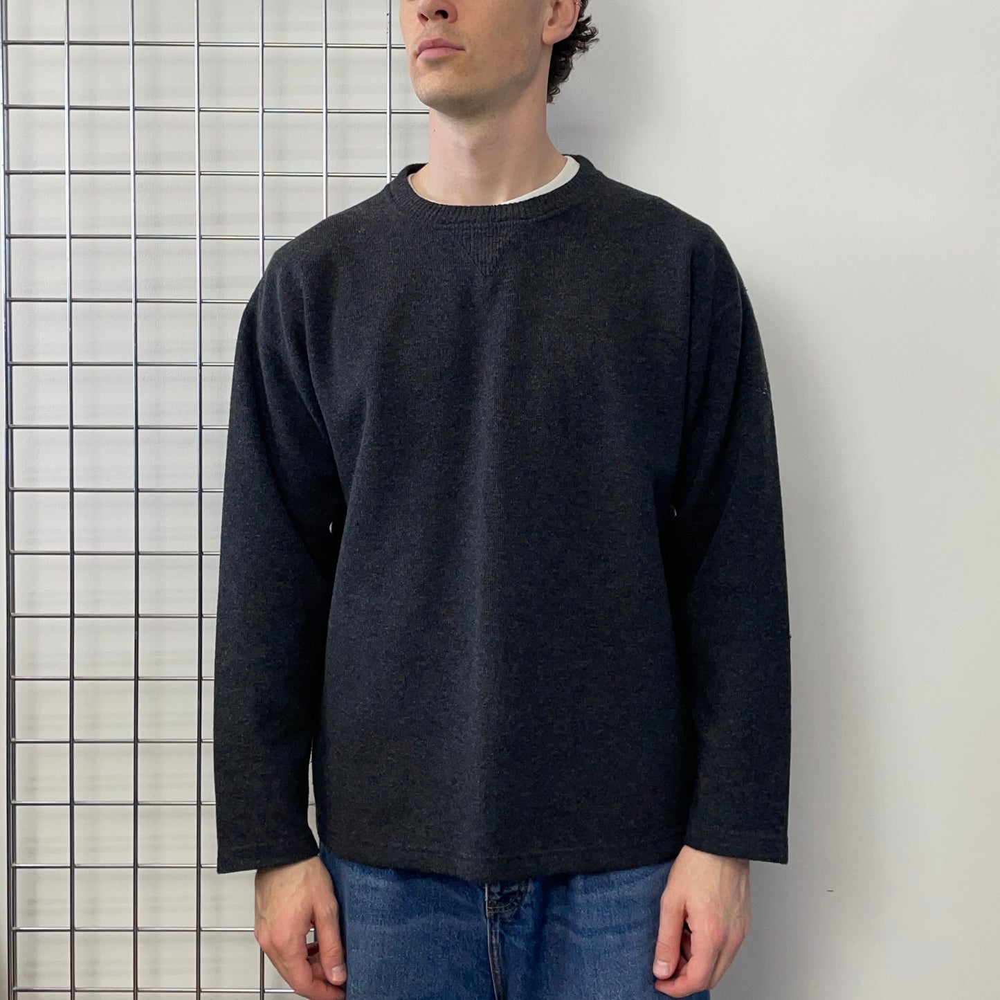 Armani Jeans Grey 90s Wool Blend Minimalistic Jumper