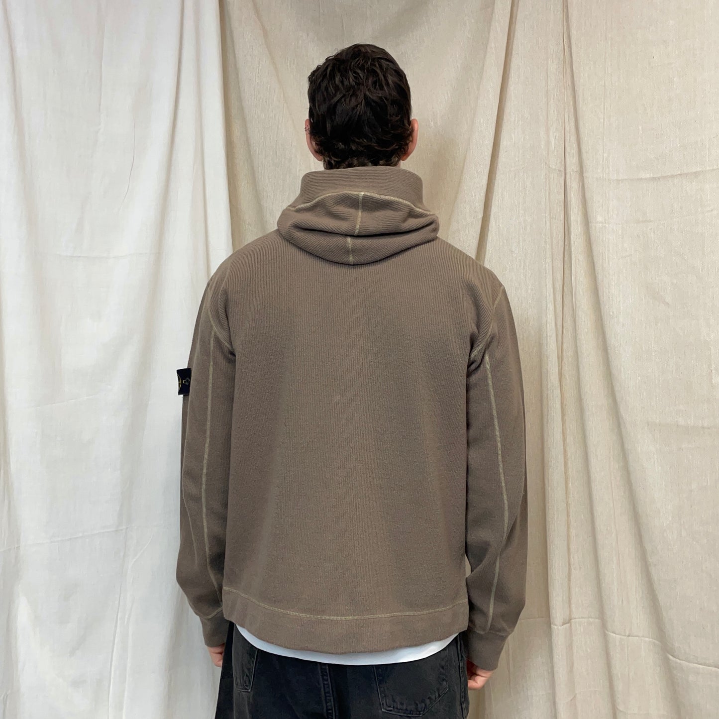 Stone Island Black AW03 Wool-Blend Contrast Stitch Knit Hooded Jacket