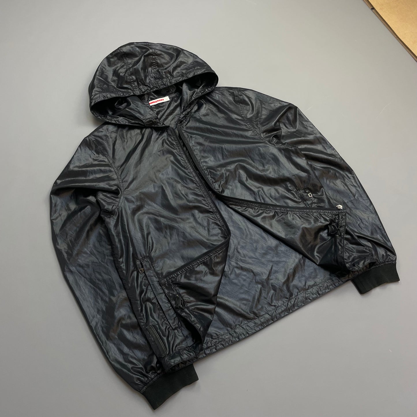Prada Sport Black/Deep Purple 00s Lightweight Nylon Hooded Windbreaker Jacket