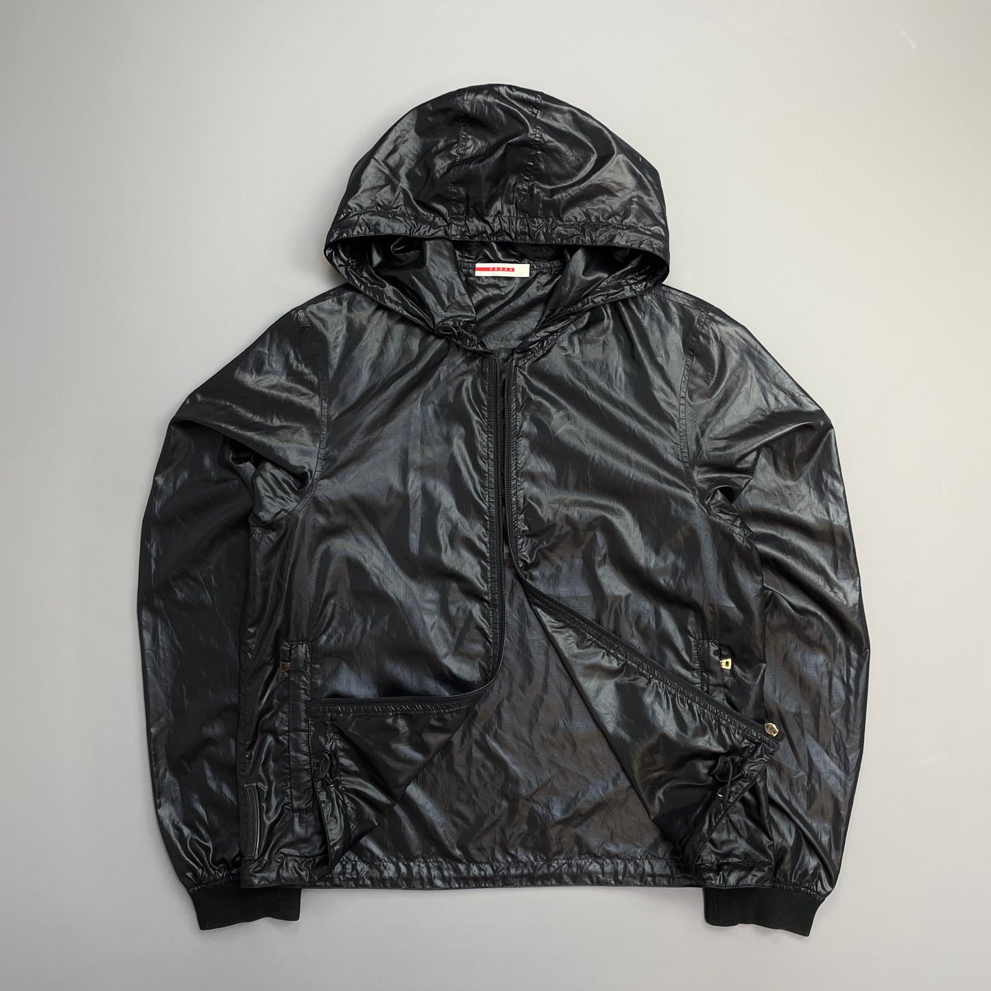 Prada Sport Black/Deep Purple 00s Lightweight Nylon Hooded Windbreaker Jacket