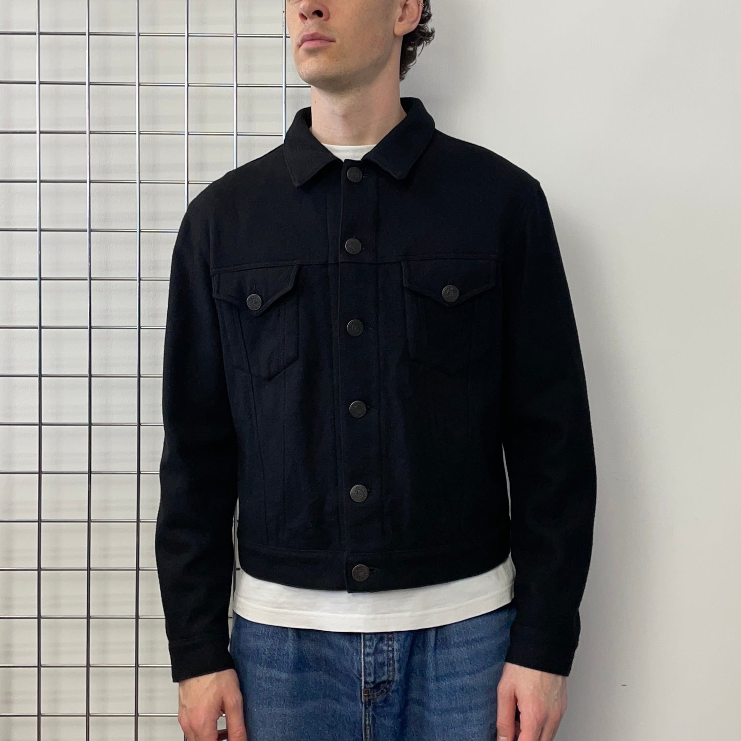 Armani Jeans Black 90s Wool Trucker Jacket