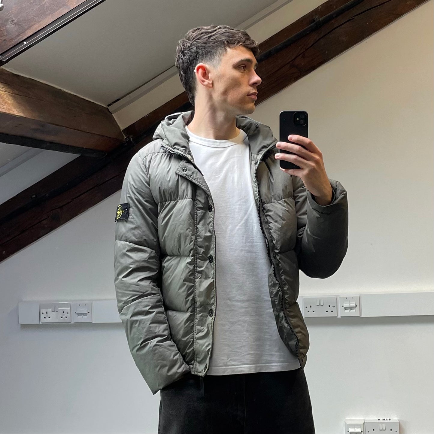 Stone Island Grey Garment Dyed Crinkle Reps NY Down Hooded Puffer Jacket AW15