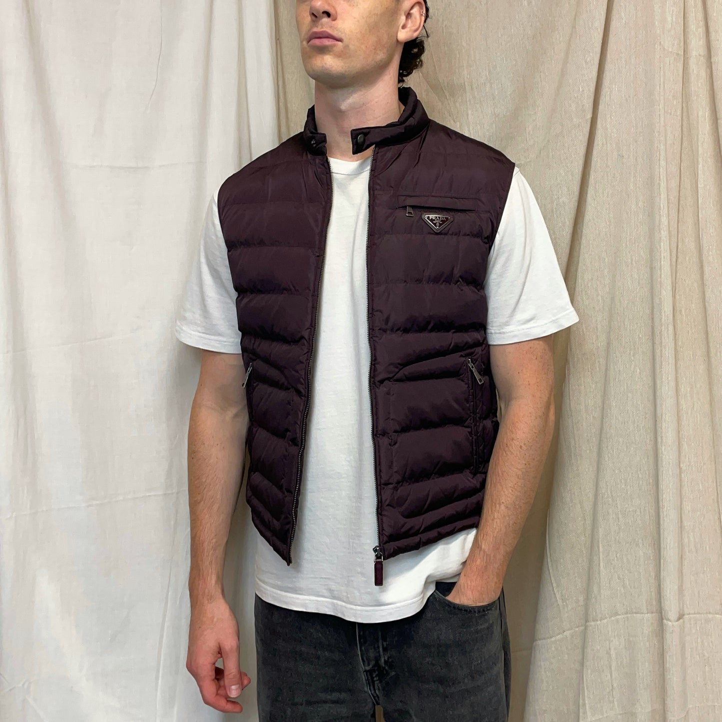 Prada Sport Burgundy 2013 Plaque Lightweight Down Puffer Gilet Vest