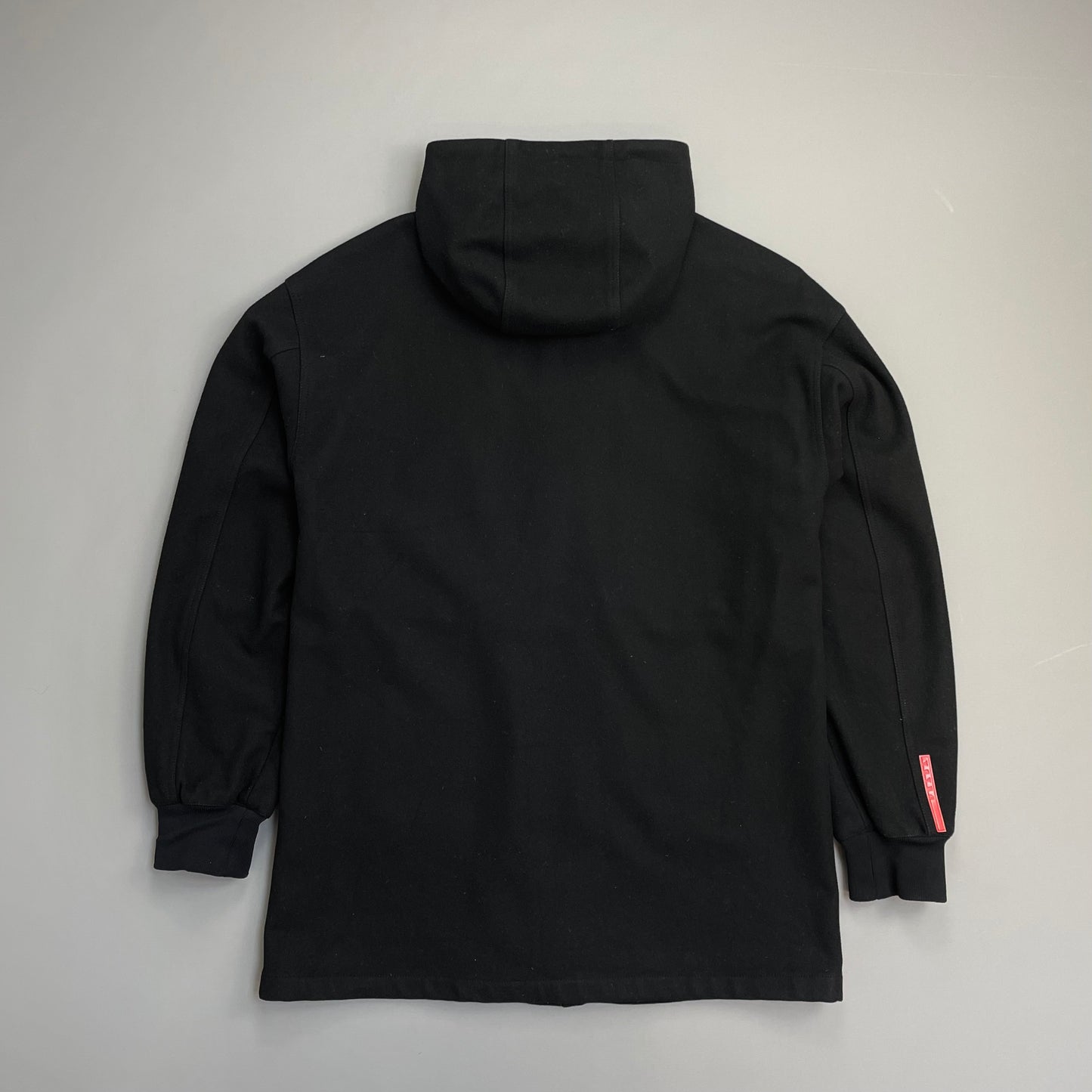 Prada Sport Black 00s Longline Nylon-Lined Wool Hooded Parka Coat