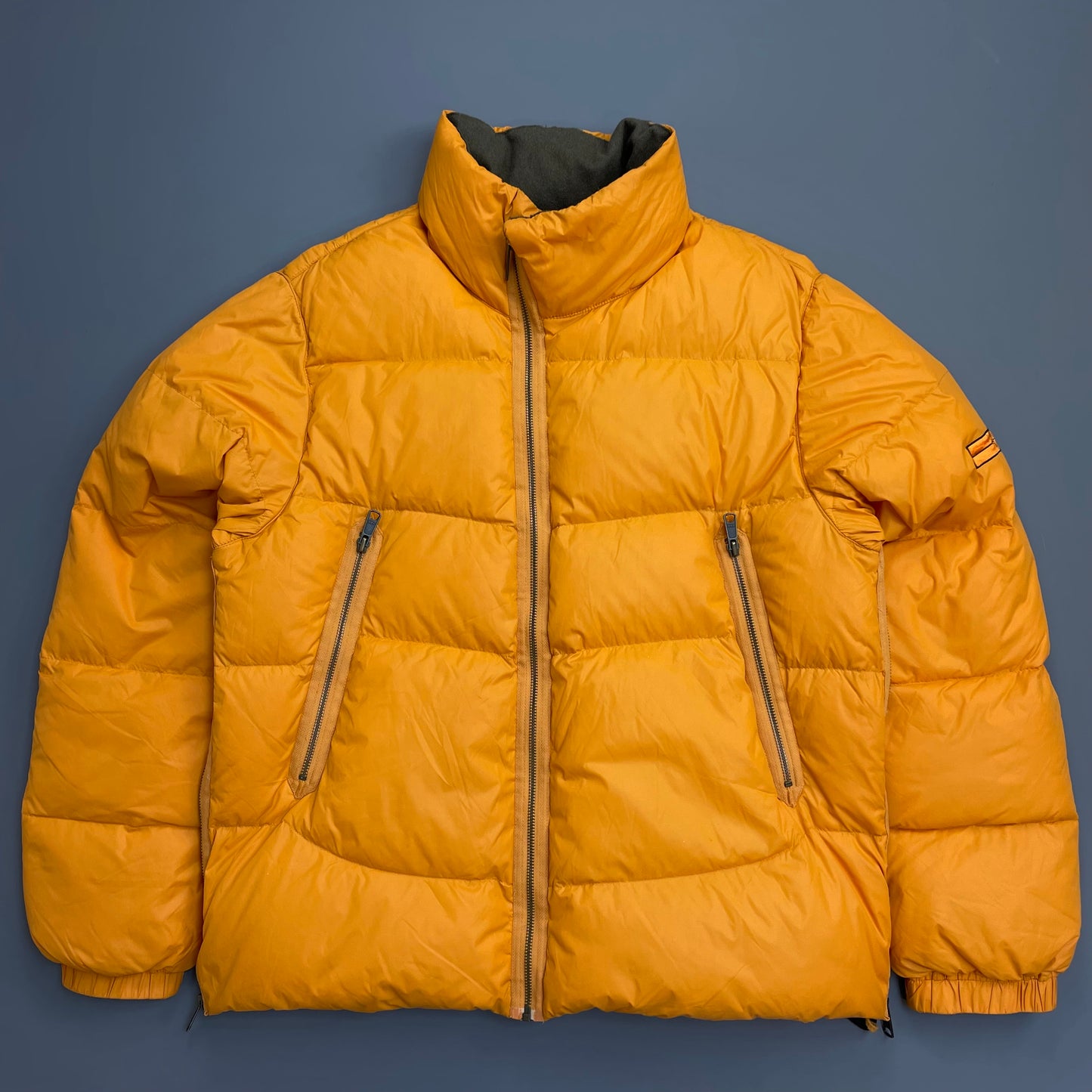 Stone Island Denims Orange AW07 Goose Down Nylon Asymmetrical Zip Detailed Puffer Jacket