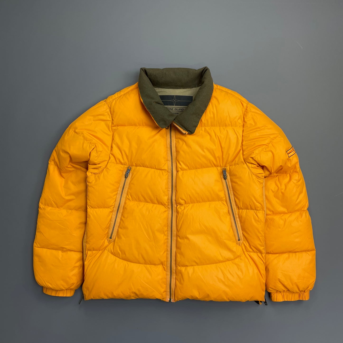 Stone Island Denims Orange AW07 Goose Down Nylon Asymmetrical Zip Detailed Puffer Jacket