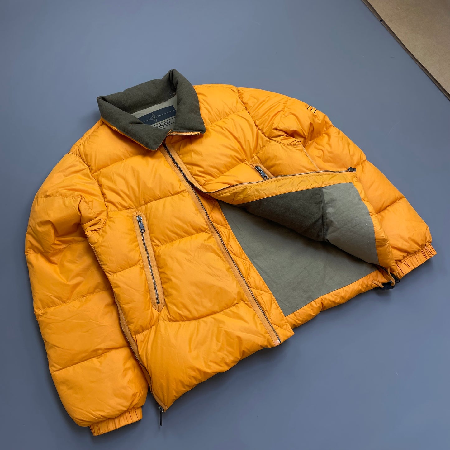 Stone Island Denims Orange AW07 Goose Down Nylon Asymmetrical Zip Detailed Puffer Jacket