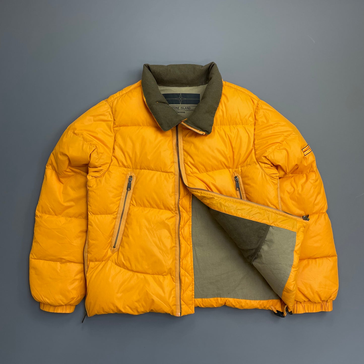 Stone Island Denims Orange AW07 Goose Down Nylon Asymmetrical Zip Detailed Puffer Jacket