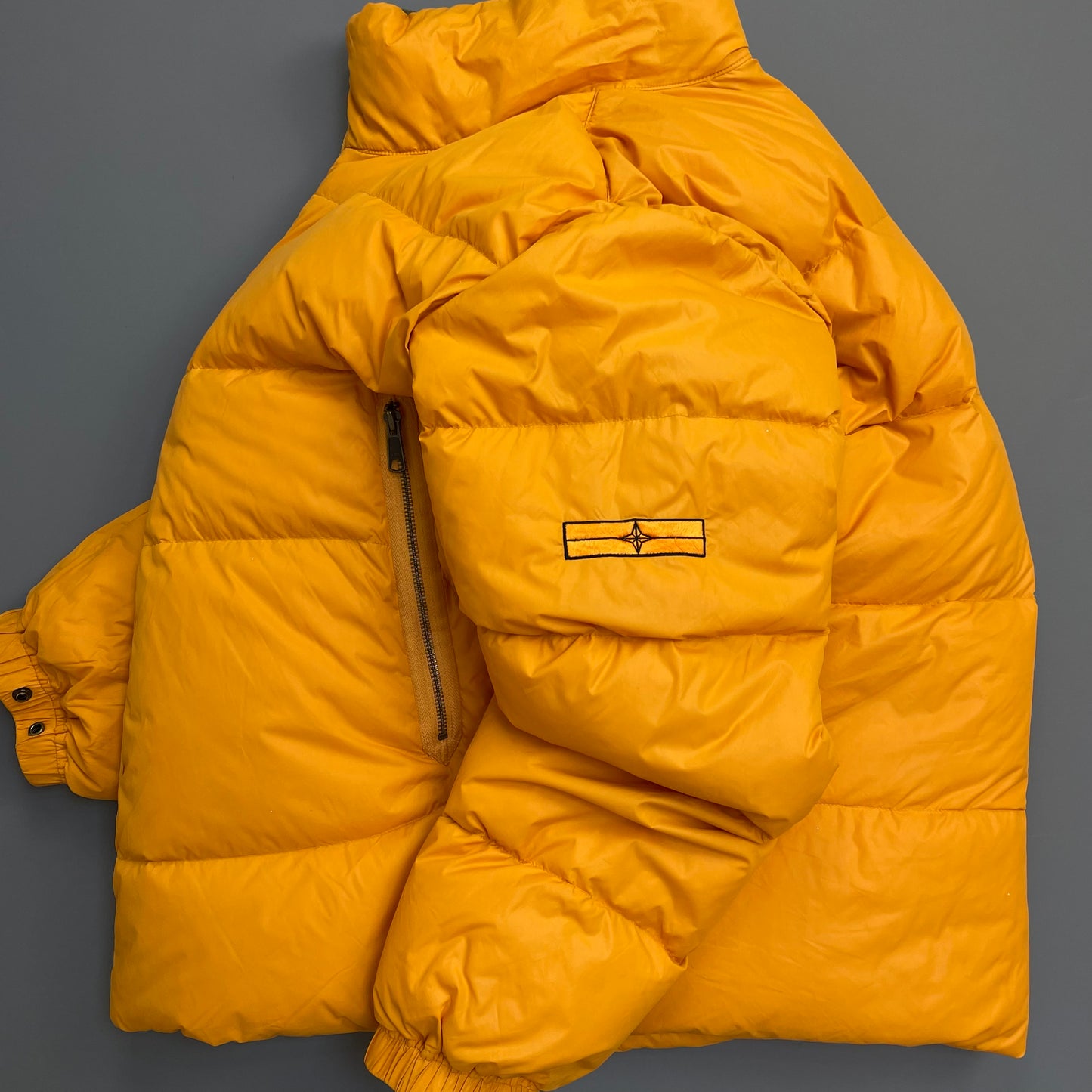 Stone Island Denims Orange AW07 Goose Down Nylon Asymmetrical Zip Detailed Puffer Jacket