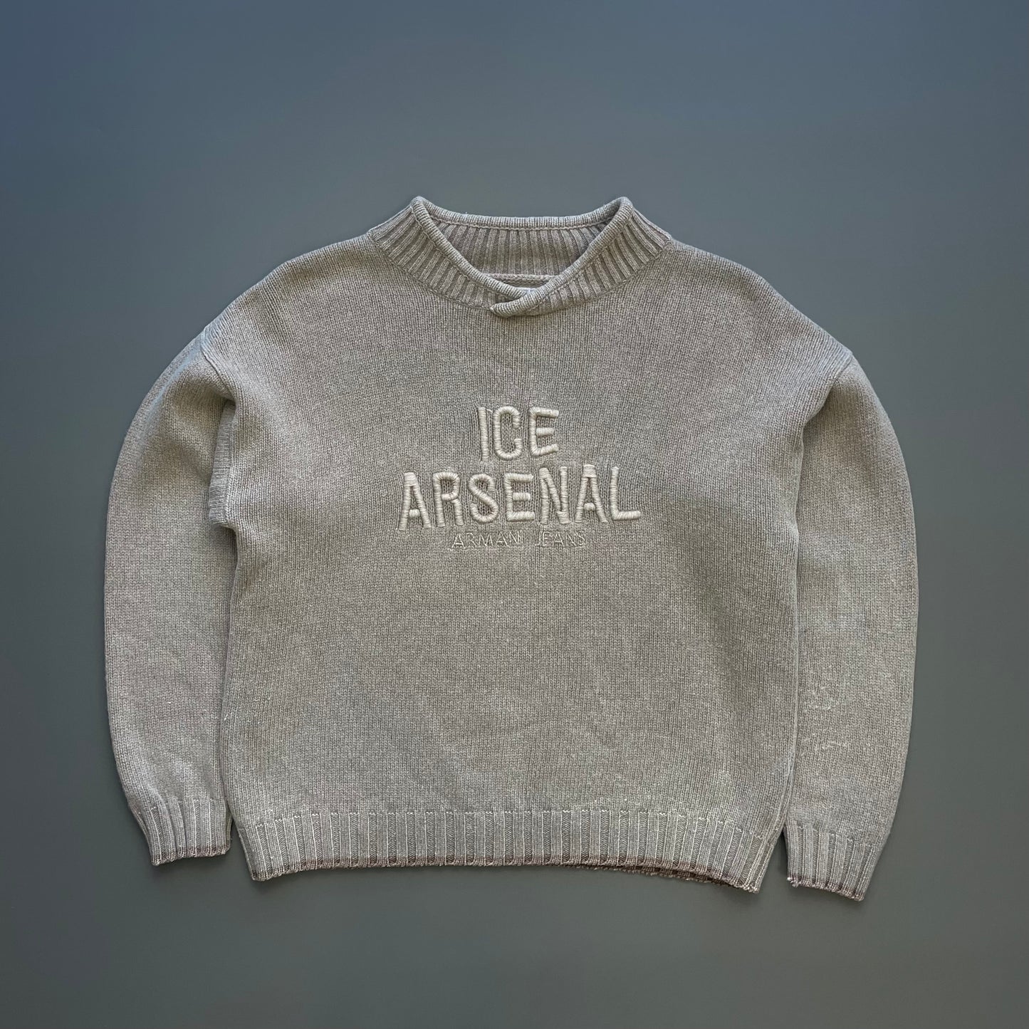 Armani Jeans Grey Brown 90s Wool Blend 'Ice Arsenal' Knit Jumper