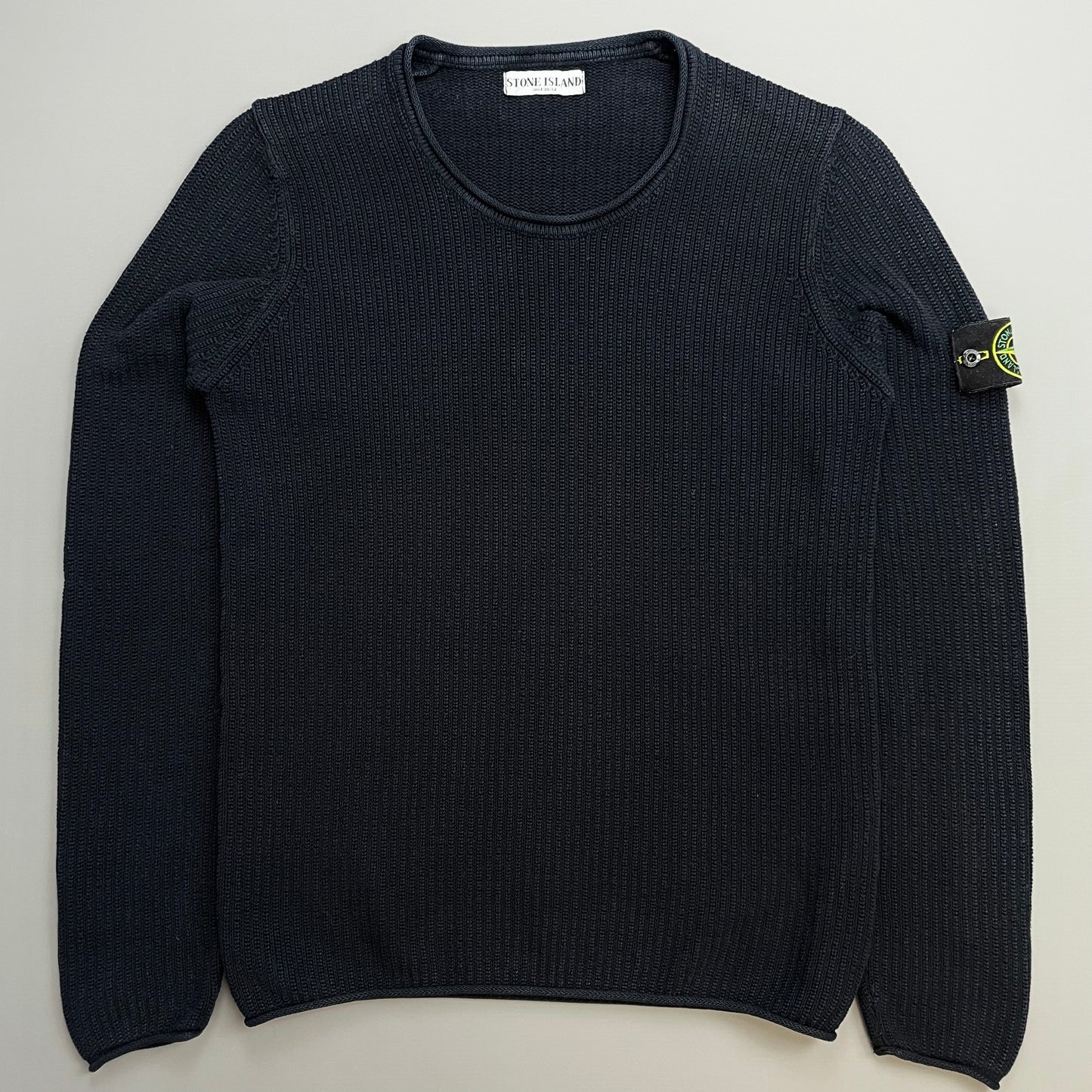Stone Island Navy SS06 Ribbed Raw-Edge Knit Crewneck Jumper
