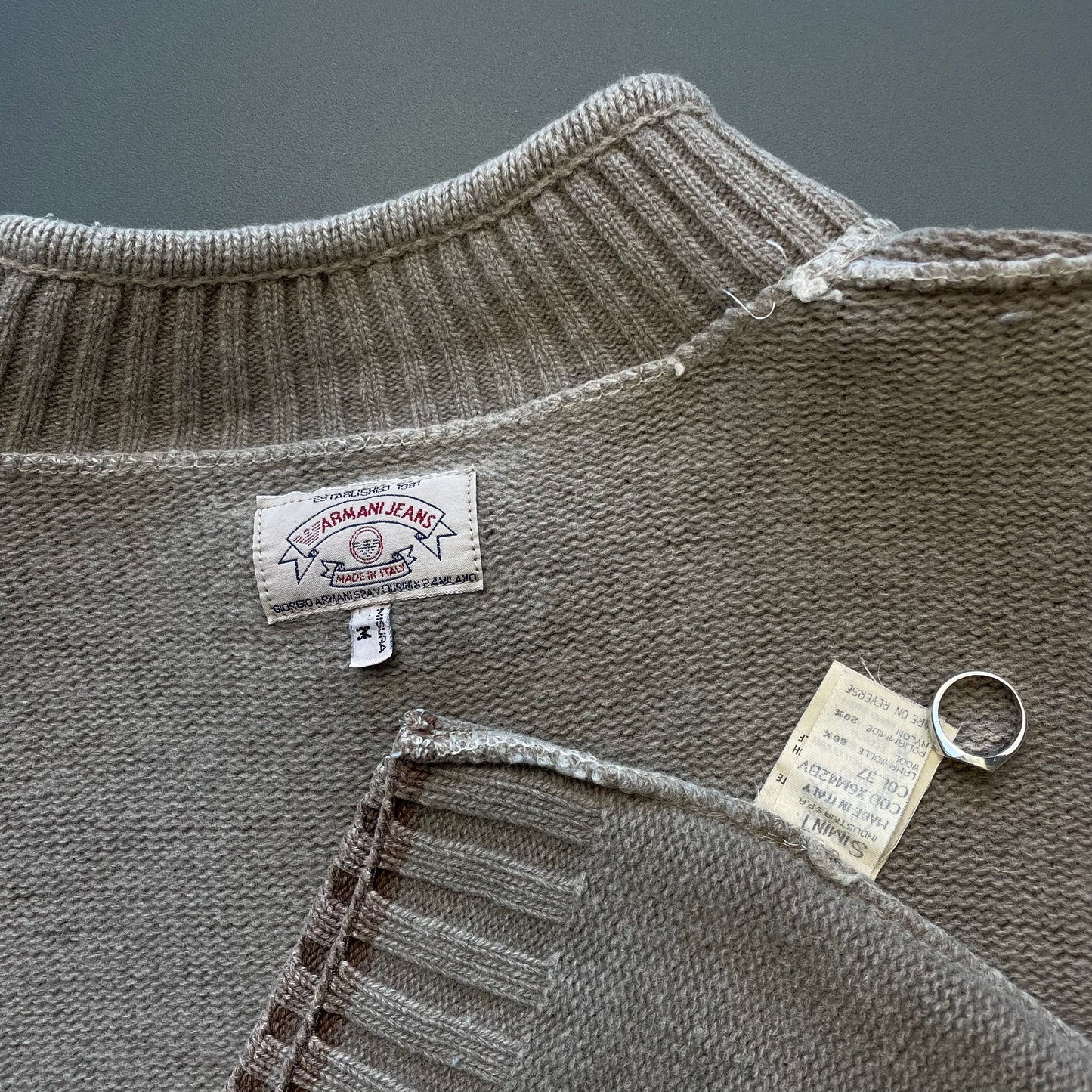 Armani Jeans Grey Brown 90s Wool Blend 'Ice Arsenal' Knit Jumper