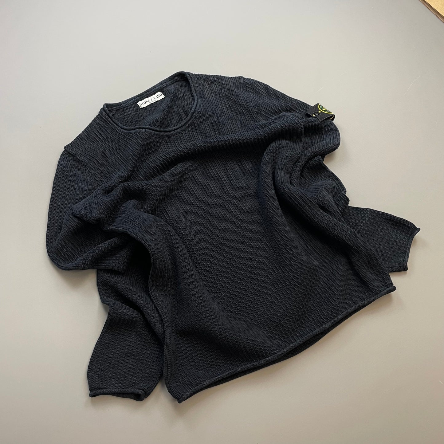 Stone Island Navy SS06 Ribbed Raw-Edge Knit Crewneck Jumper