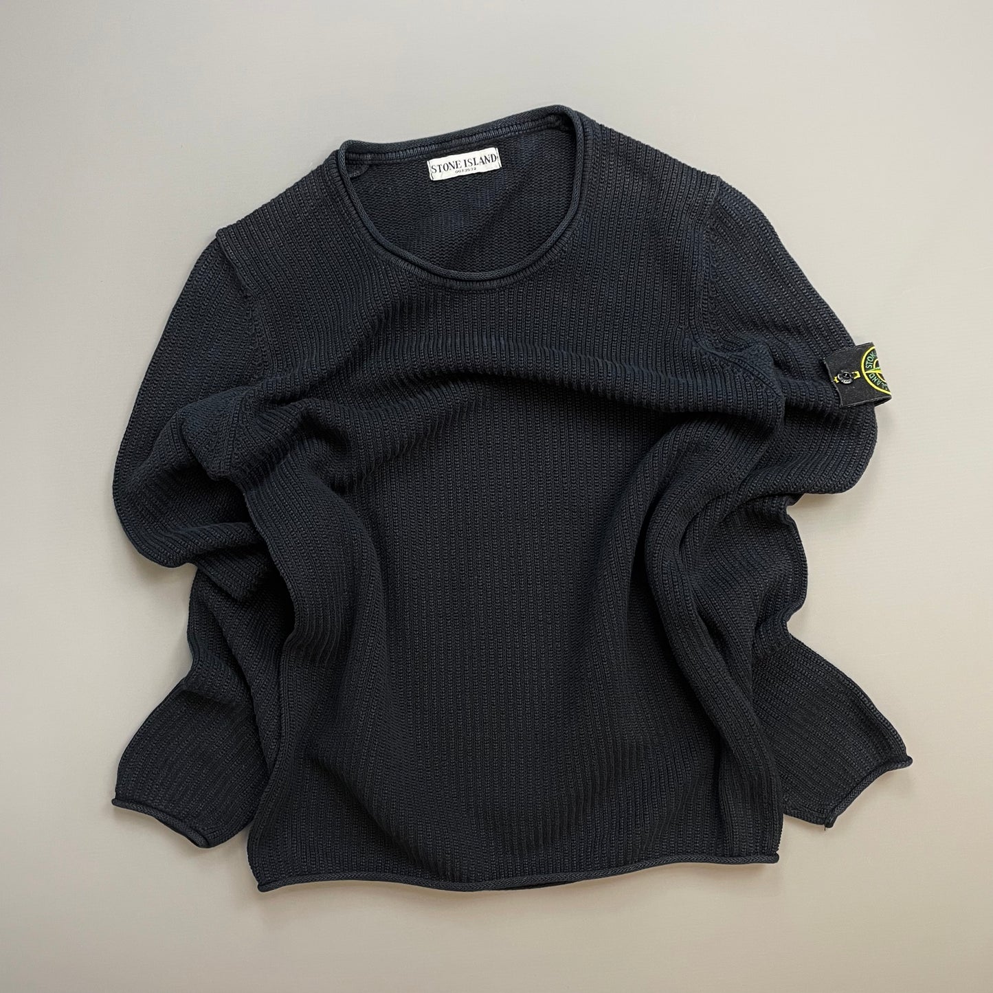 Stone Island Navy SS06 Ribbed Raw-Edge Knit Crewneck Jumper