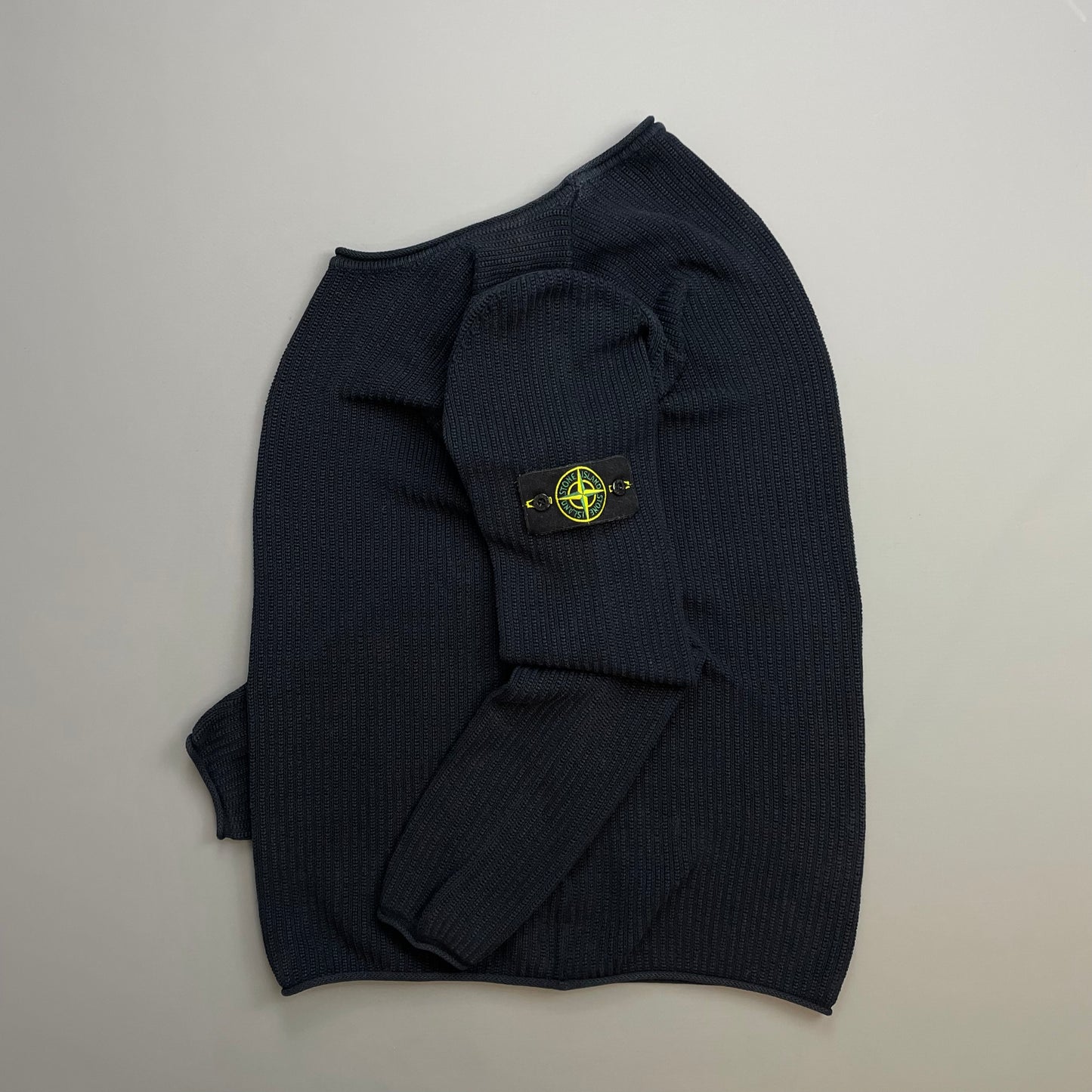Stone Island Navy SS06 Ribbed Raw-Edge Knit Crewneck Jumper