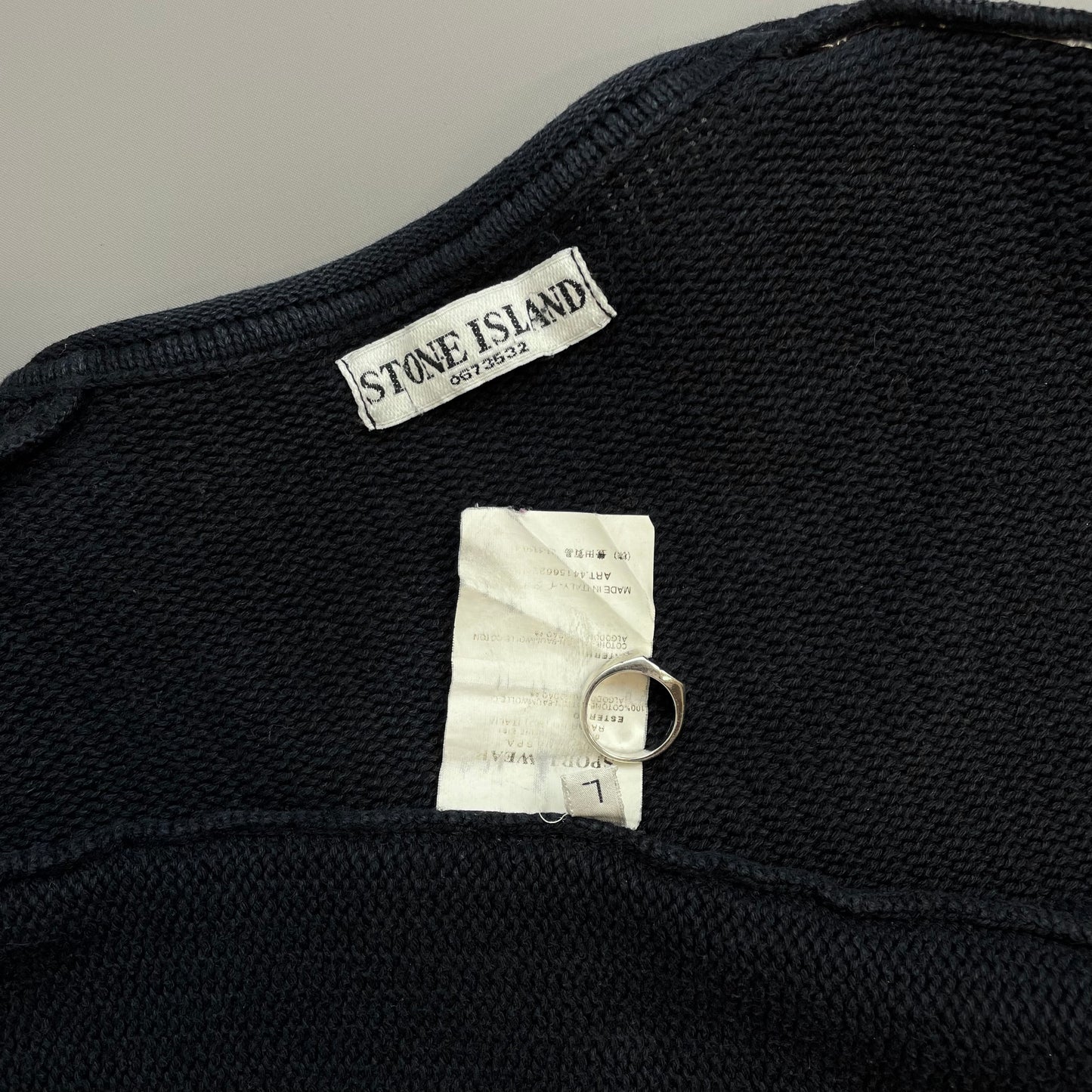 Stone Island Navy SS06 Ribbed Raw-Edge Knit Crewneck Jumper